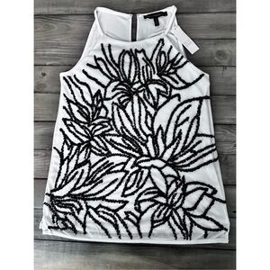 NWT WHBM White Tank Top with Black 3d Details size‎ XS
